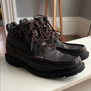 Men's Rockport Brown Leather Waterproof Moc Toe Boots
